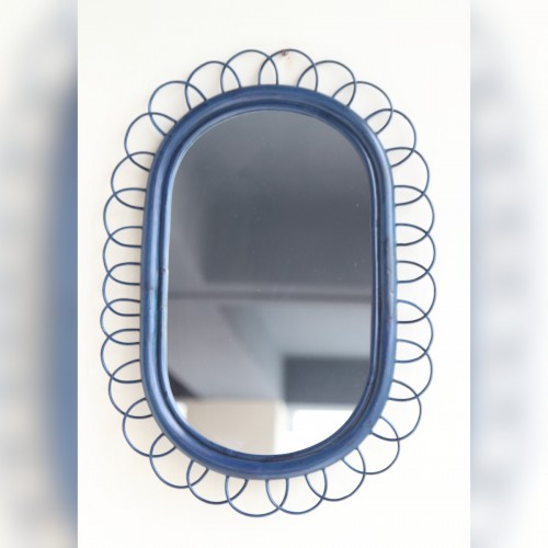 Himalayan cane frammed mirror ( Blue )